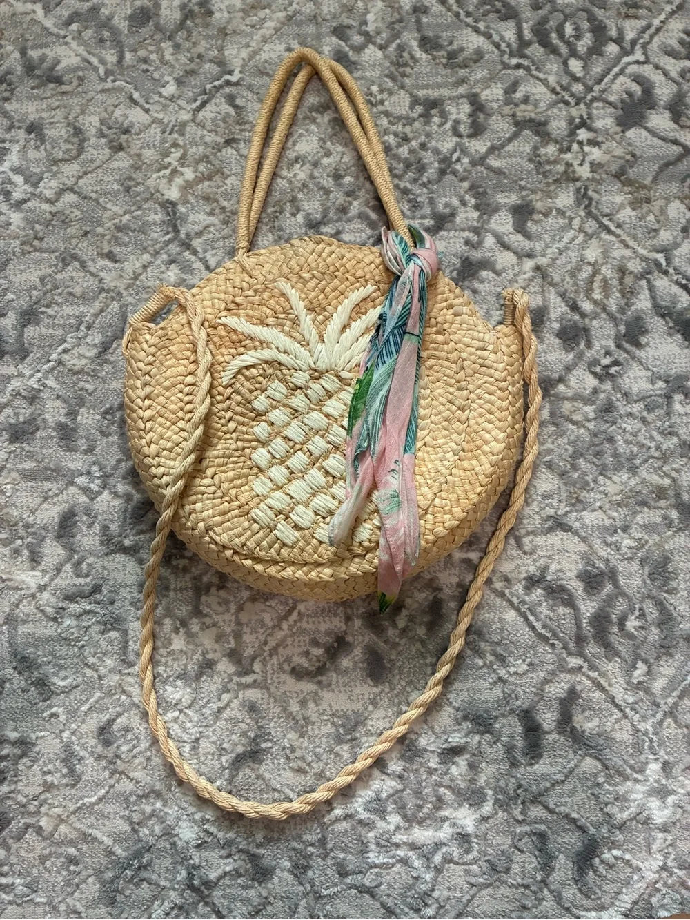 Spartina 449 Round Straw Pineapple Shoulder Bag With Scarf
